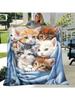 Ultra Soft Flannel Cat Geometric Blanket, Lightweight All Season Black Throw for Sofa Bed Travel Camping Office