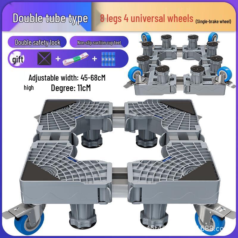 Adjustable Washing Machine Stand with Wheels, Brakes, and Storage Rack