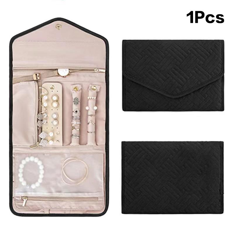 Foldable Jewelry Case Roll Travel Jewelry Organizer Portable For Journey Earrings Rings Diamond Necklaces Brooches Storage Bag
