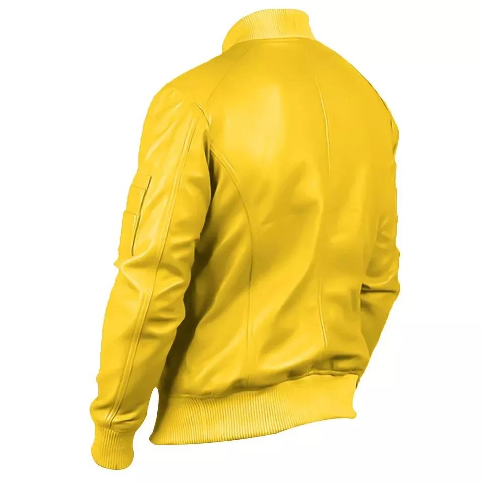 Echtes Leder Handgefertigt Lammfell Weich Herrenjacke Gelb Stilvoll Echtes Lammfell