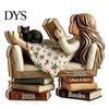 Handmade Carved Wood Figures Wooden Autumn Figurine for Thanksgiving And Halloween Decor, Retro Fall Reading Character Ornaments Table Decor