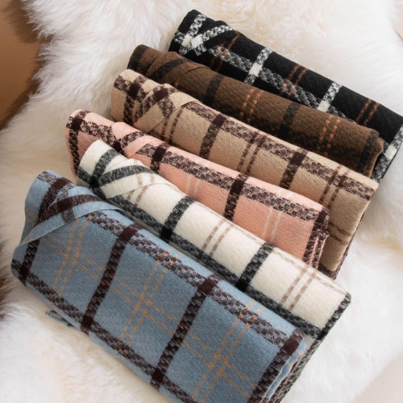 New sweet warm imitation cashmere scarf plaid student couple winter thickened warm scarf