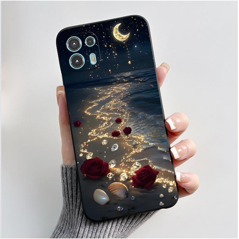 For Motorola Edge 20 Lite Case XT2139-1 Pretty Girl Cute Heart Rabbit Black TPU Silicone Back Cover For Moto Edge 20 Fusion Case