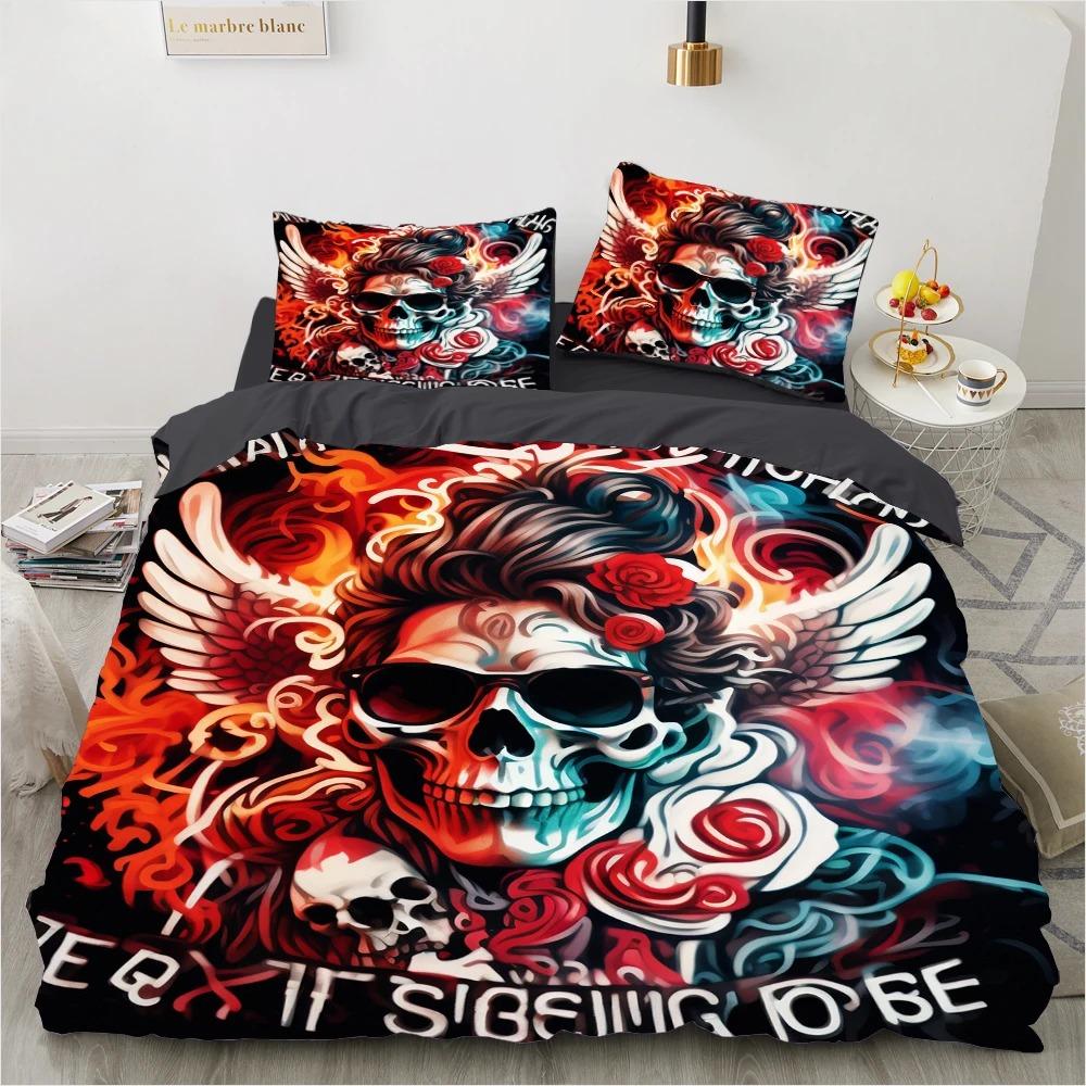 Rose Skull Duvet Cover Set Twin Single Size Halloween Bedding Set Teen Adult Kids Children Bed Linen Qulit Cover Pink Spider