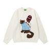 Cozy Oversized Knit Sweater With Cat Balloon Jacquard Warm Fuzzy Nylon Blend Men Women Winter Casual