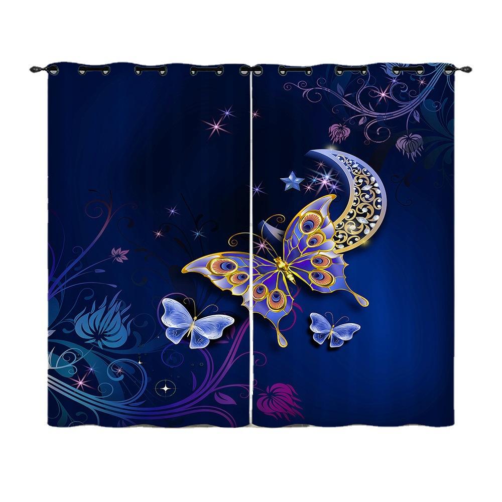 Vorhänge Retro Gold Schmetterling Tier Vorhänge Digitaldruck Verdunkelungsvorhänge Ohne Bohren