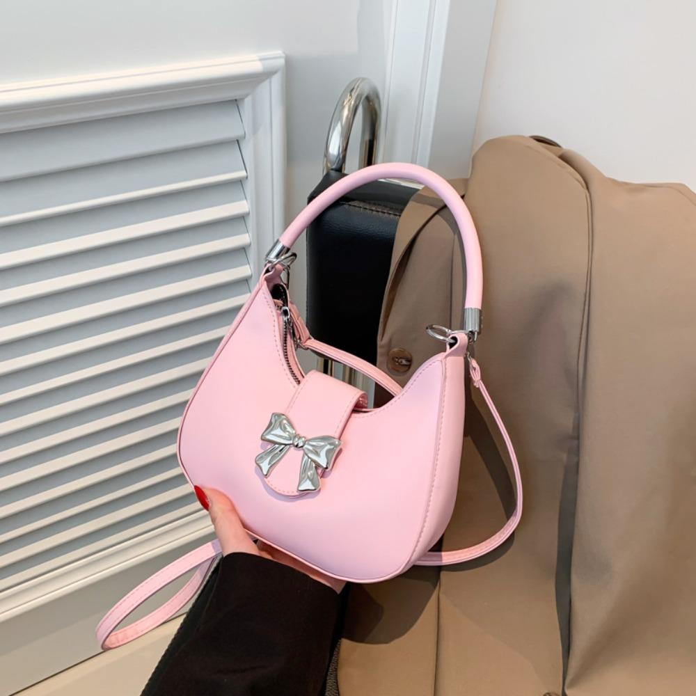 Bow Bowknot Crossbody Bag Y2k Style Half-moon Handbag Elegant Dumpling Shoulder Bag  Outdoor