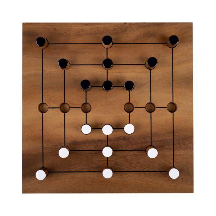 Holz-Mühle Spiel 25,5 cm – Neun-Männer-Spiel – Strategie-Spiel für Erwachsene 2 Spieler – Klassisch Premium braun