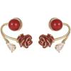 Guochao Fashionable Rose Bow Earrings, Two-Way Wear, Elegant Niche Ear Jewelry for Women