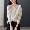 French Round Neck Seven Quarter Sleeved Shirt for Women, 2026 Spring Fashion, Loose and Versatile Commuting Shirt