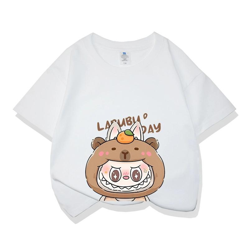 Cartoon Graphic Labubu Kids Adult Printed T-shirt Summer Men and Women's Fashion Outdoor Girl Short Sleeved T-shirt Top Pullover