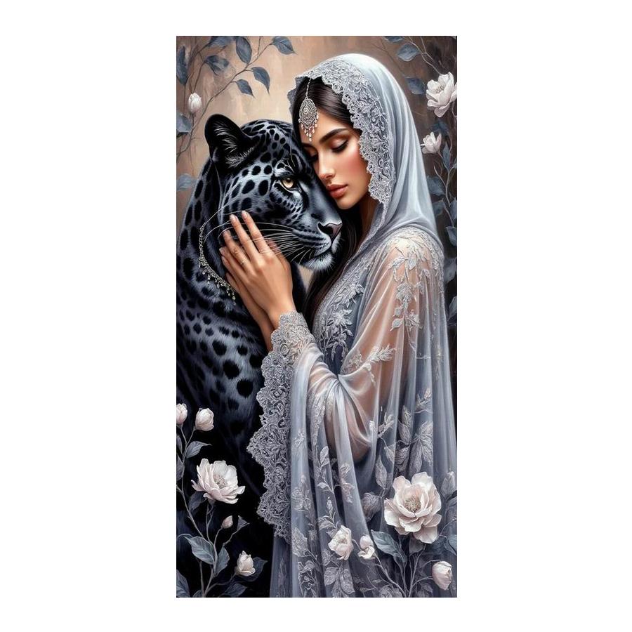 Woman and Black Panther Large Size Diamond Painting New Collection Animals Diy Full Drill Rhinestone Embroidery Mosaic Cross Stitch Kits
