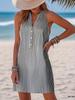 European-American Women's Sleeveless V-neck Button-Striped Loose Casual Beach Shirt