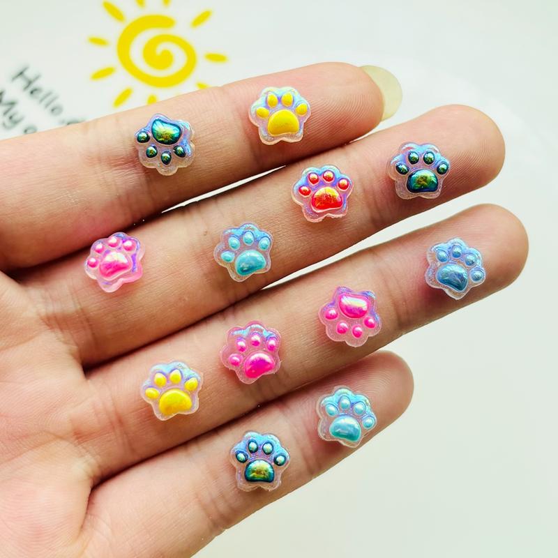 50Pcs New Cute Mini Resin Electroplating Aurora Color Cat Paw Flatback Ornament Jewelry Making Manicure Hairwear Accessories A42