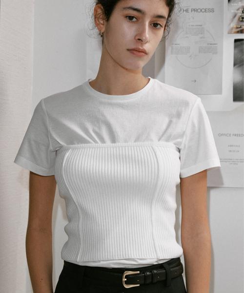 Step Around Cotton Tube Top Knit_White Black