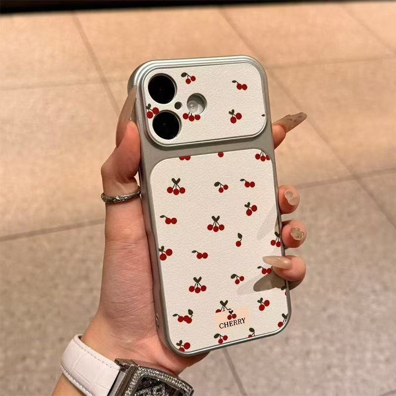 Cherry Pattern Sheepskin Anti Drop Protective Phone Case Compatible With Apple Iphone