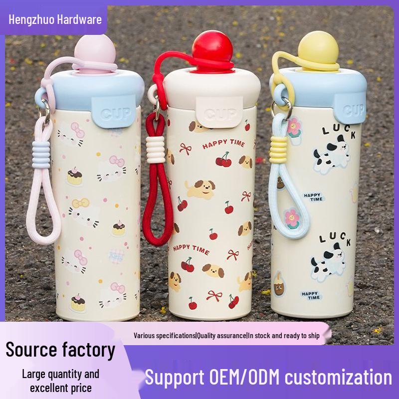 2025 Stainless Steel Cartoon Insulated Water Bottle, Large Capacity, Portable with Rope