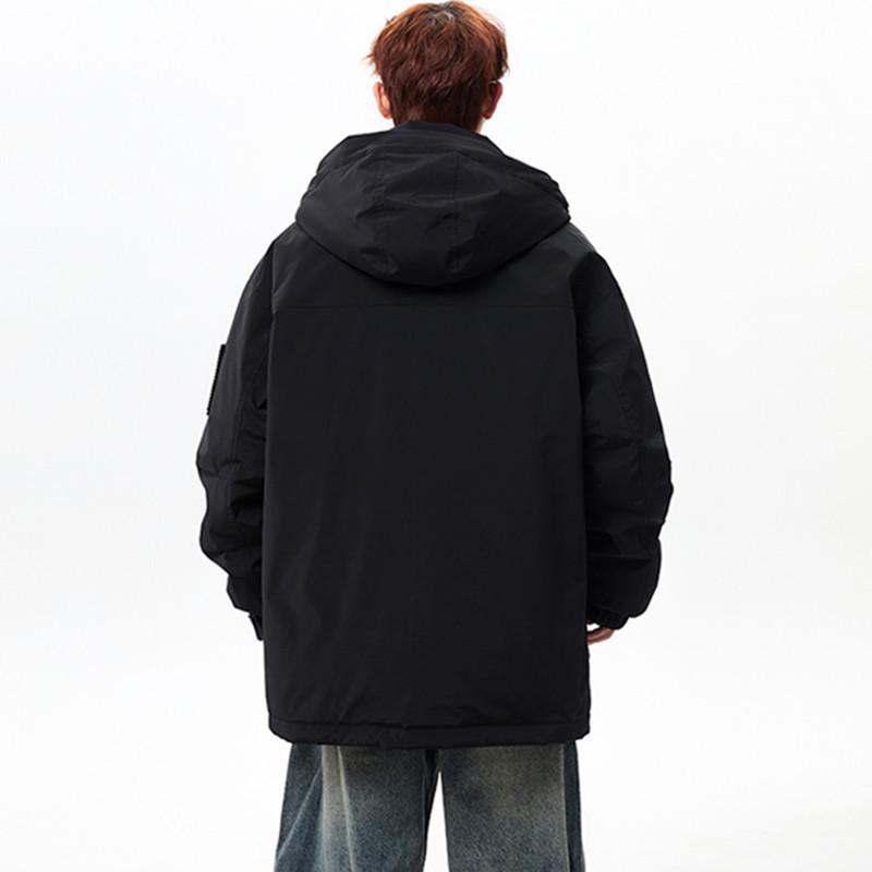 Męska wodoodporna zimowa parka z kapturem w dużym rozmiarze: Gruby, ciepły płaszcz roboczy do sportów outdoorowych.