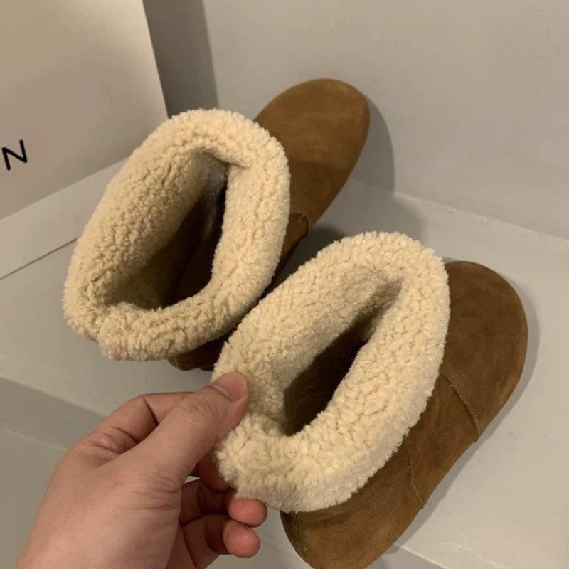 Новые однотонные зимние женские ботильоны 2024 года с круглым носком для улицы — фото 4