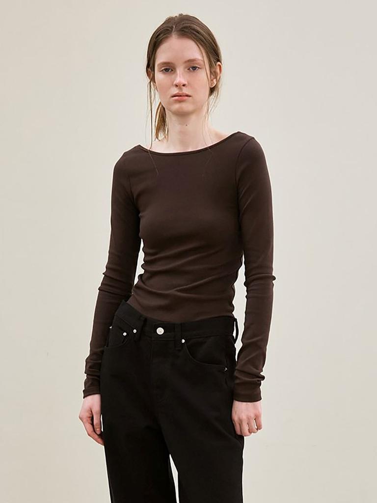 Le Back Scoop Neck Long Sleeves (Brown)
