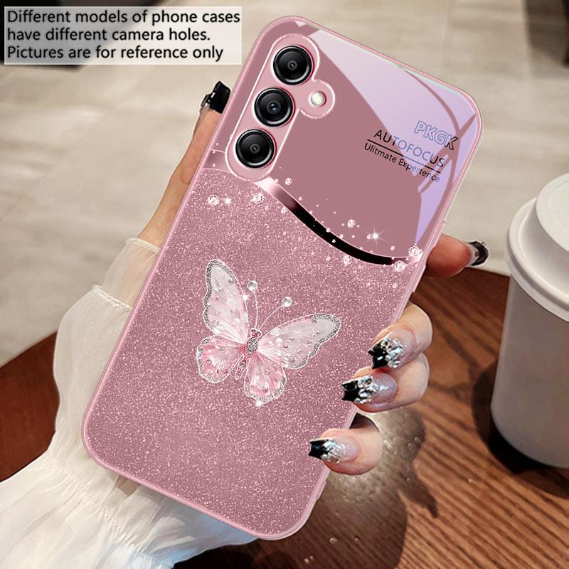 

Gradient Diamond Butterfly For Samsung Galaxy A14 4G 20 30 52 20S 21S 22 32 33 34 42 50 51 53 54 70 71 72 73 5G Glass Phone Case For Samsung A73 5G