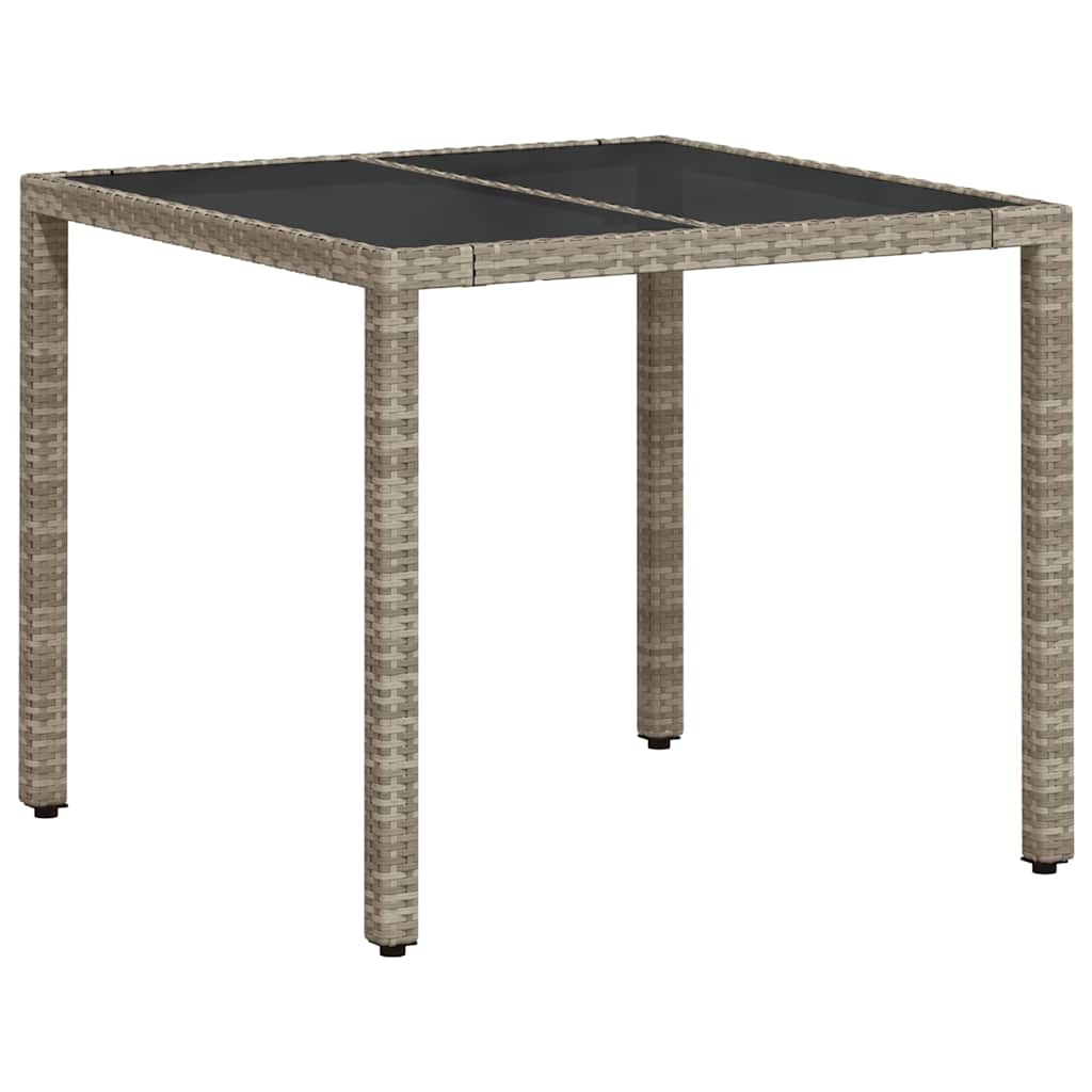 Garden Table with Glass Top Light Grey 90x90x75 Cm Poly Rattan
