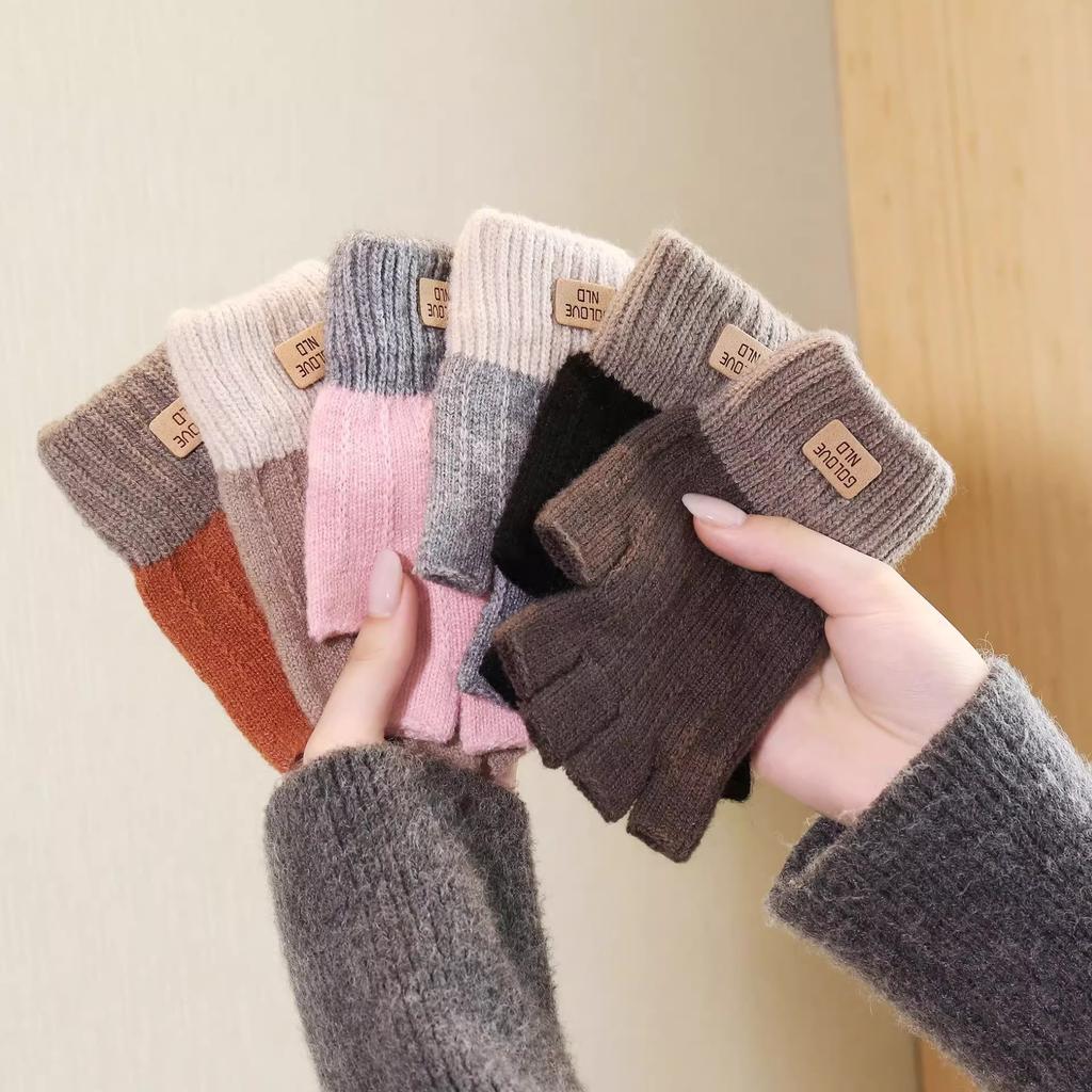 Ladies half finger Korean version of velvet thickened cold-proof imitation cashmere outdoor knitted wool