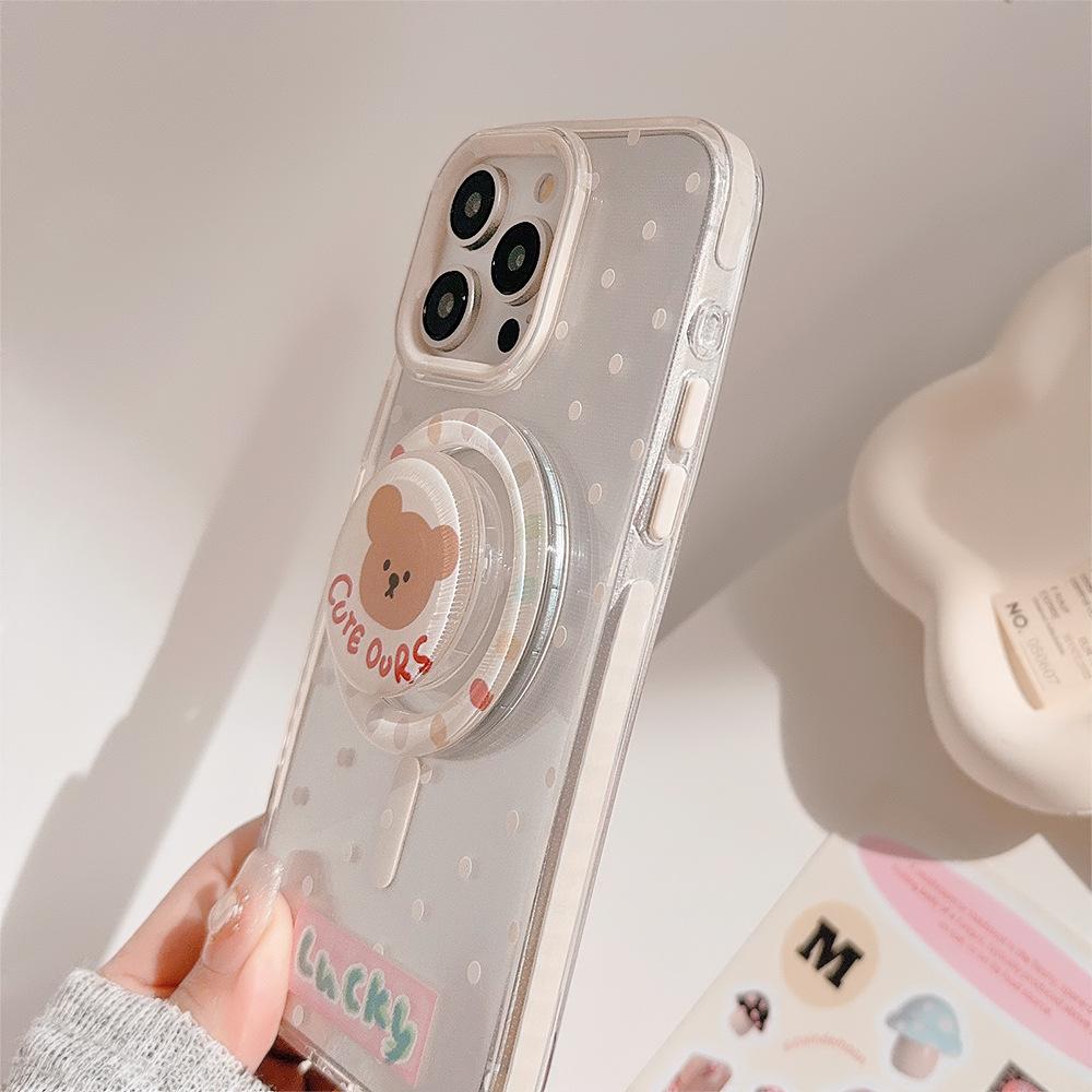 Cartoon cute polka dot bear stand phone case