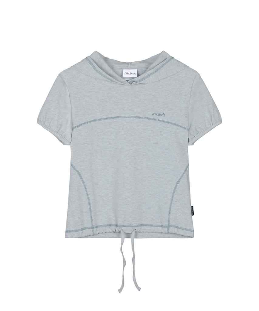 ODDSTUDIO Puff Cover Stitch Crop Hoodie - Sky Blue Melange
