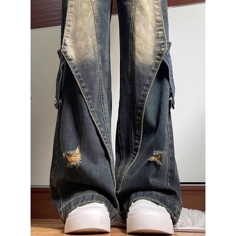 American High Street Retro Hiphop High Waist Jeans Women's Summer Loose Design Sense Niche Straight Wide Leg Pants Tide