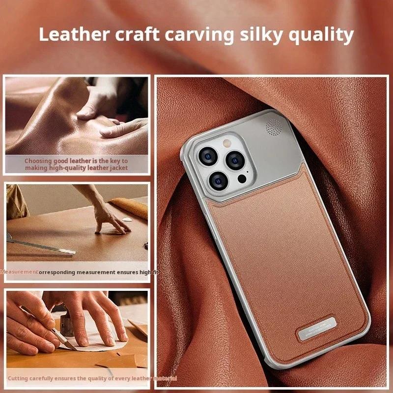 Luxury Leather Metal Phone Case For iPhone 16 15 14 13 Pro Max Shell For Magsafe Magnetic Wireless Charging Aluminum Alloy Phone Cover