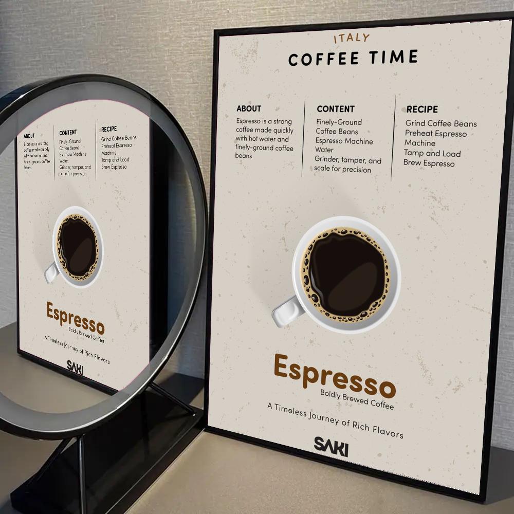 1pc Coffee Guide Espresso Americano Quotes Poster Self-adhesive Art Waterproof Paper Sticker Coffee House Bar Room Wall Decor