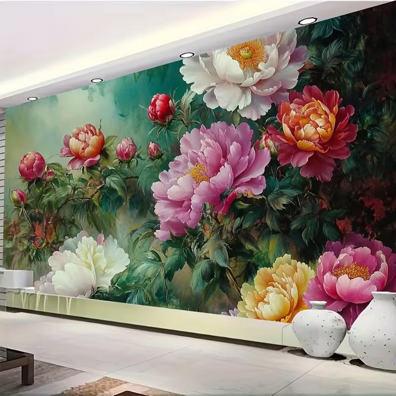 2D Vibrant Peony Flower Backdrop Studio Photo Booth Background Cloth