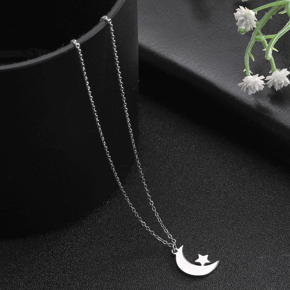 Stainless Steel Crescent Moon Star Pendant Necklace Ladies Birthday Party Jewelry Gift Cute Fashion Accessory