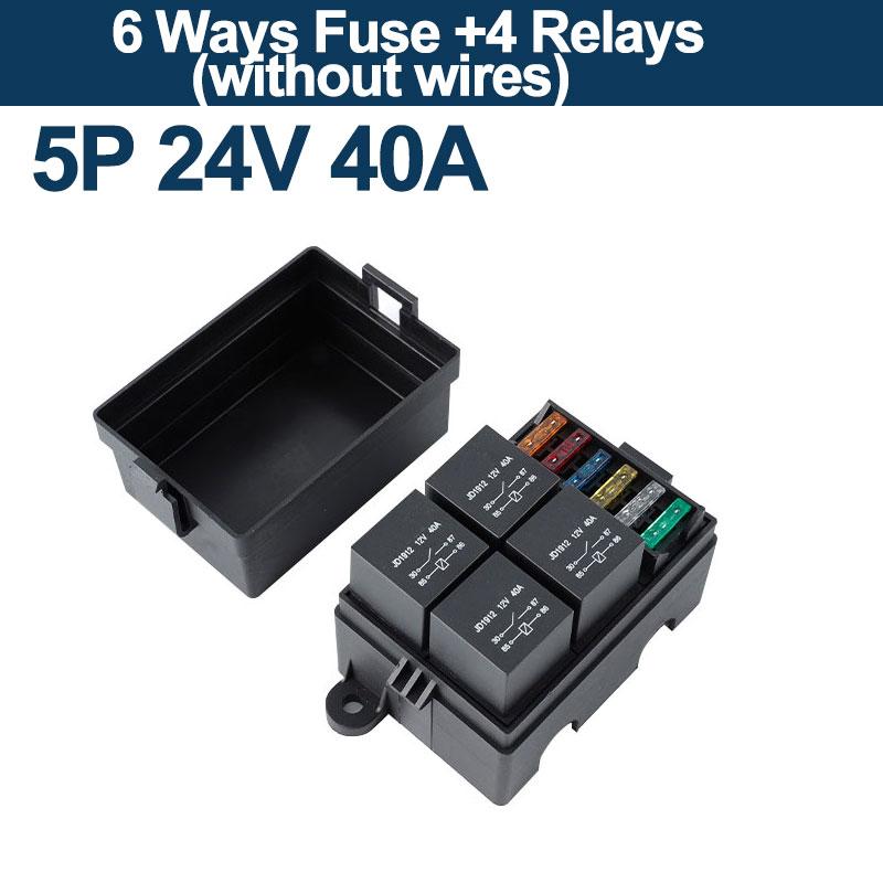 12V/24V 40A 4/5 Pin 6-Way Fuse Relay Box 4 Relay Holder Standard ATO Fuse Block with Free Assembly for Car Motorcycle Relays 5