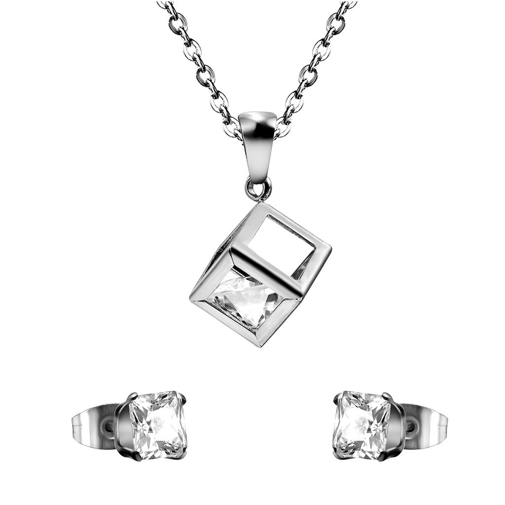 Fashion Geometric Zircon Earrings And Necklace Set Simple Elegant Personality Jewelry Suite