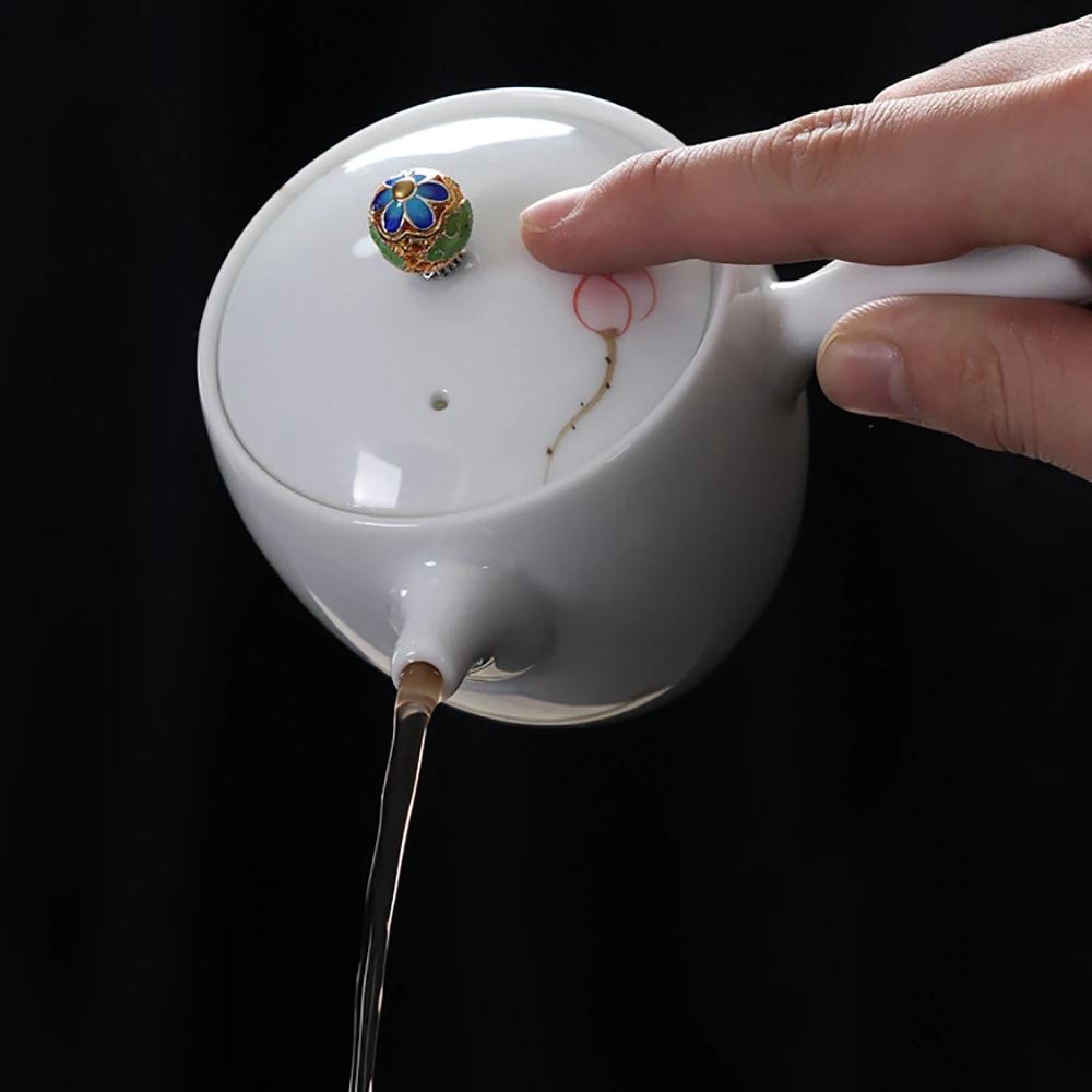 Hand painted teapot single pot hand with handle anti scalding side handle teapots fat white Kung Fu tea set small tea pot