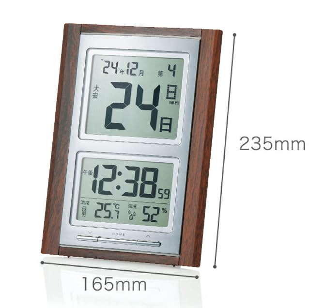 ADESSO Daily Radio Can Be Used as a Day of the Week Anniversary Setting Wood Grain Brown NAR-102 Clock, Digital, Stand, Rokuyo, Temperature, Humidity,