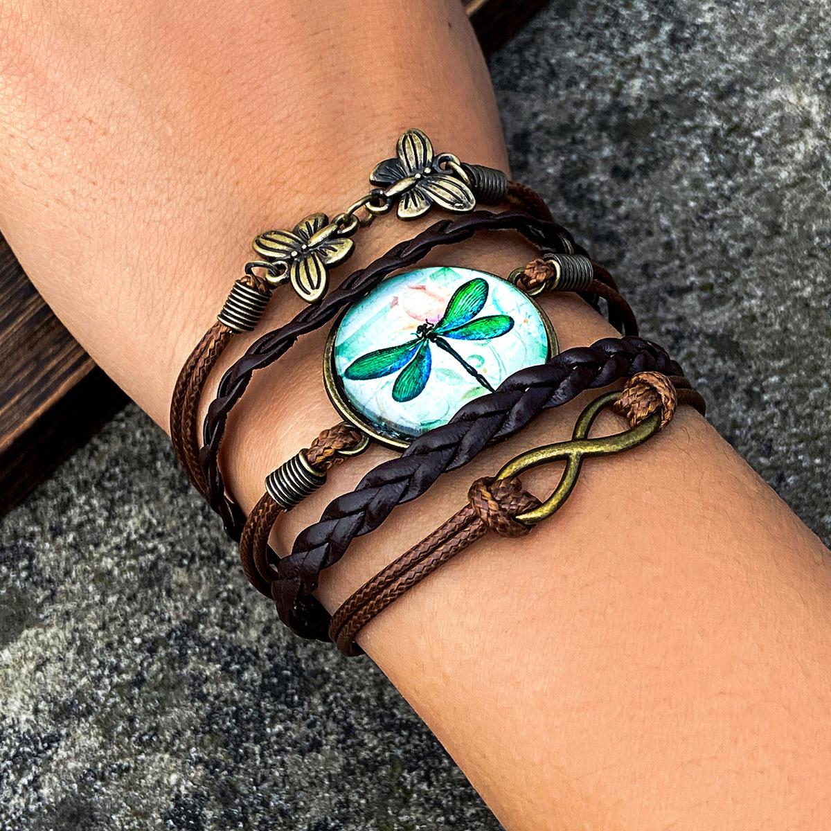 

Ethnic Style Hand-Woven Gravel Bracelet, Retro Bird Multi-Layer Winding Leaf Hand Rope