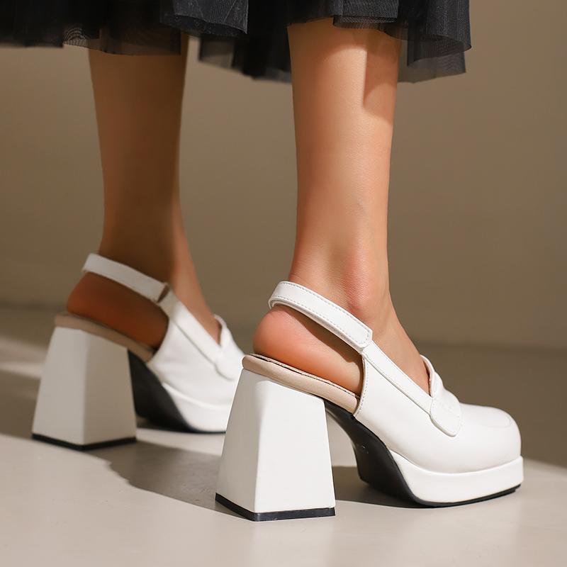 Women's high-heeled sandals spring and summer new waterproof table thick heel large size solid color bag head sandals