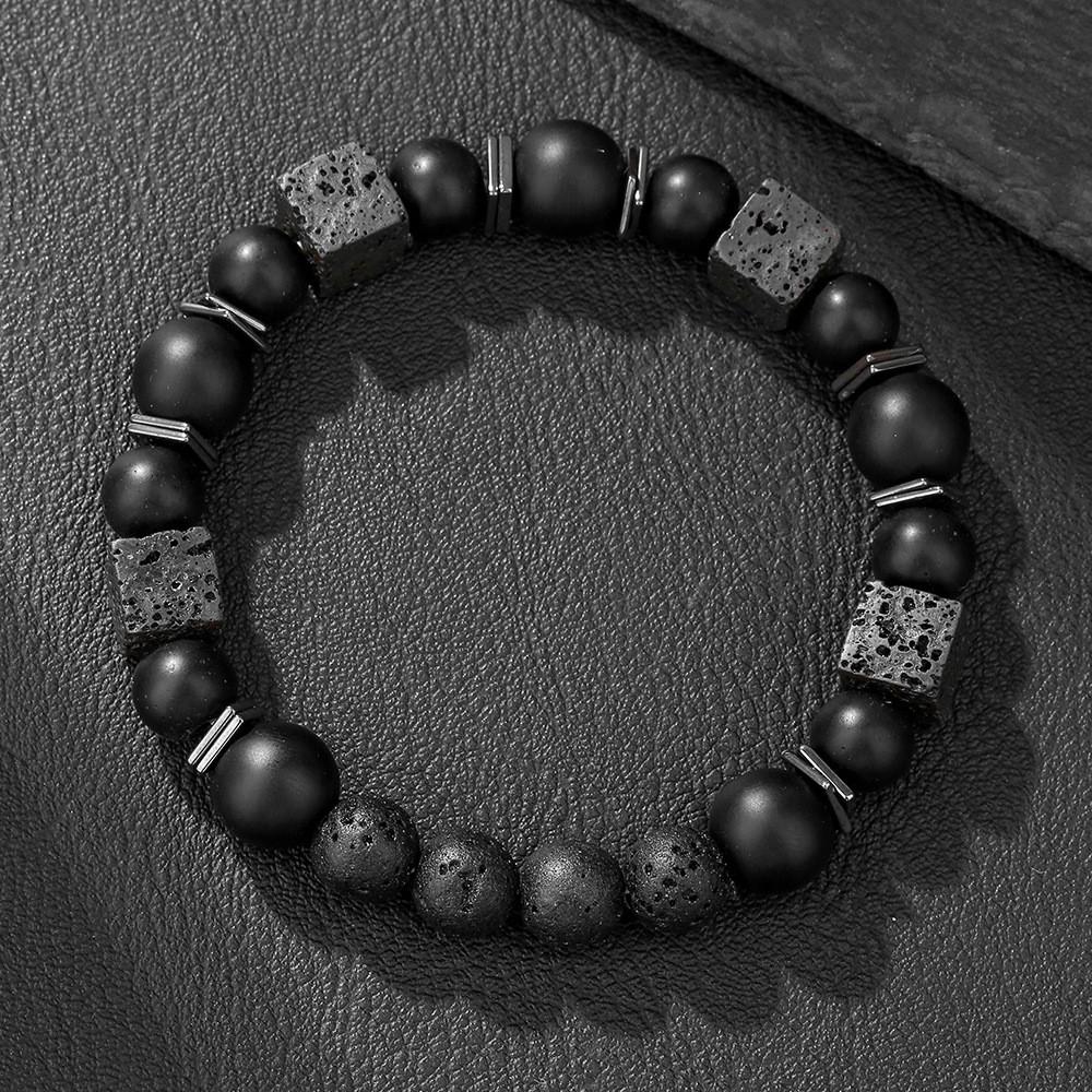 Schwarzes Achterball Geometrisches Metallknopf Armband Für Paare Und Männer