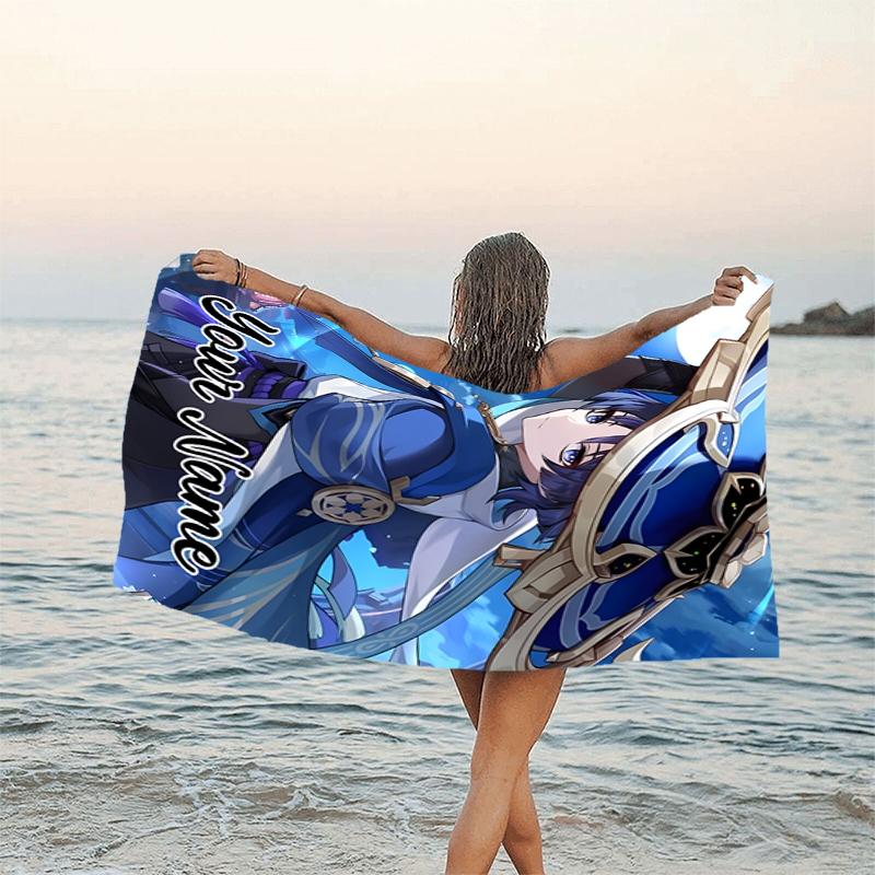 1pc Genshin Impact4 Beach Towel with Custom Name, Beach/Swimming/Bath/Picnic/Camping Towel, Suitable for Seaside Beaches