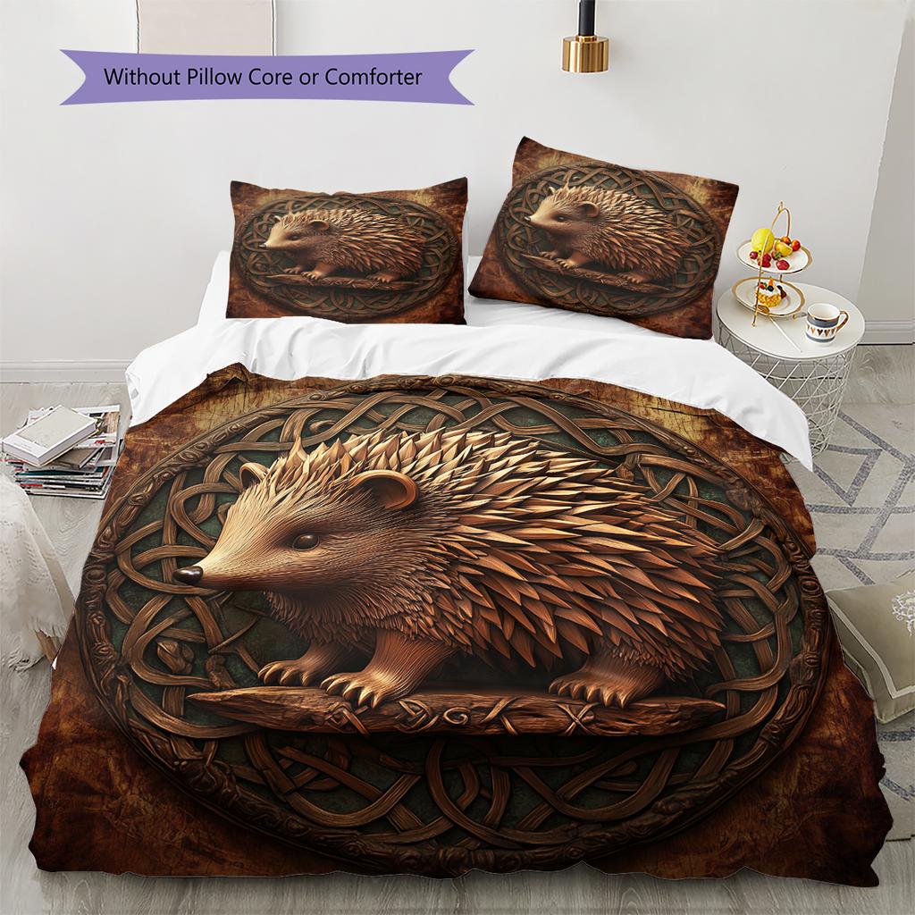 Black Hedgehog Pattern Bedding Home Decoration Birthday Gift (1 * Duvet Cover + 2 * Pillowcase, Without Core)