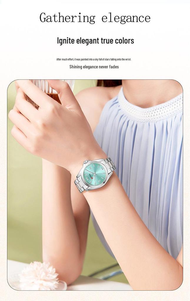 European Empress Dowager Roman Quartz Ladies' Wristwatch - Waterproof, Steel Band, Elegant Sun Pattern Design