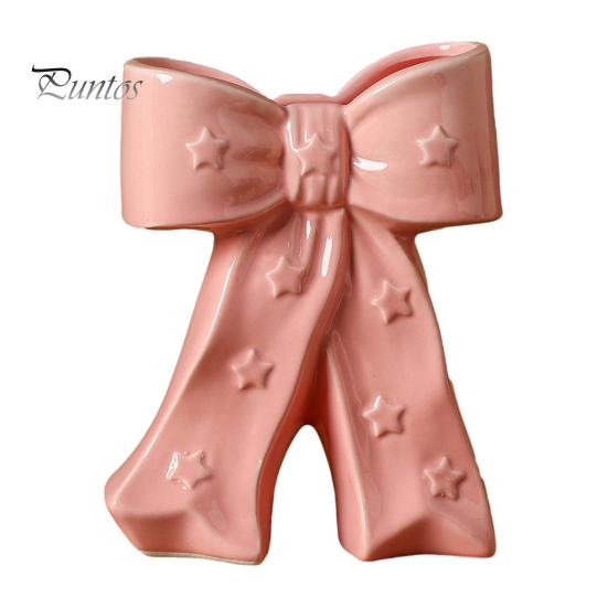 Dried Flower Holder Ceramic Bow Vase with Star, Decorative Flowers Vase, Creative French Style Arrangement for Living Room Table Centerpiece