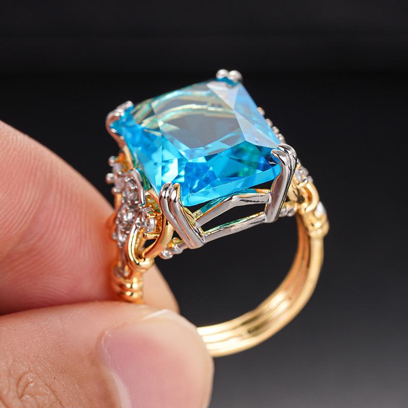 Old Money Wind Princess Temperament Ring Female, Ocean Wind Imitation Sapphire Ring, High Lady Douyin Explosion
