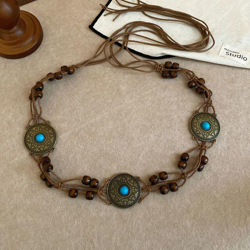 Korean Silk Scarf with Wooden Beads: Trendy, Versatile Waist Chain & Belt for Women