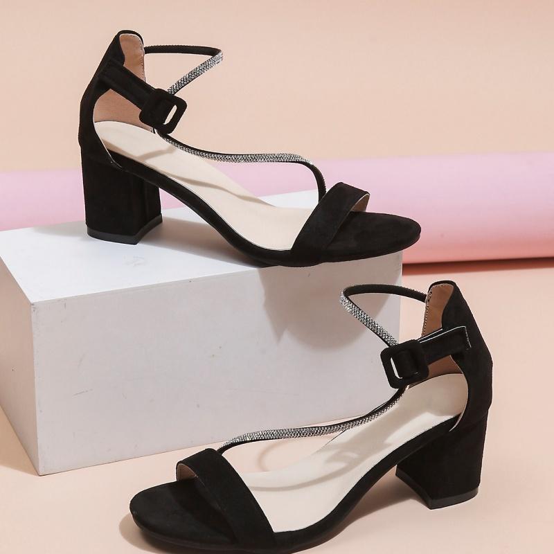 Modne Modne Srebrne Brokatowe Paski Sandały Imprezowe Damskie 2025 Lato Kwadratowe Buty na Wysokim Obcasie Seksowne Zamszowe Sandały z Paskiem na Kostkę Pokrywające Obcas