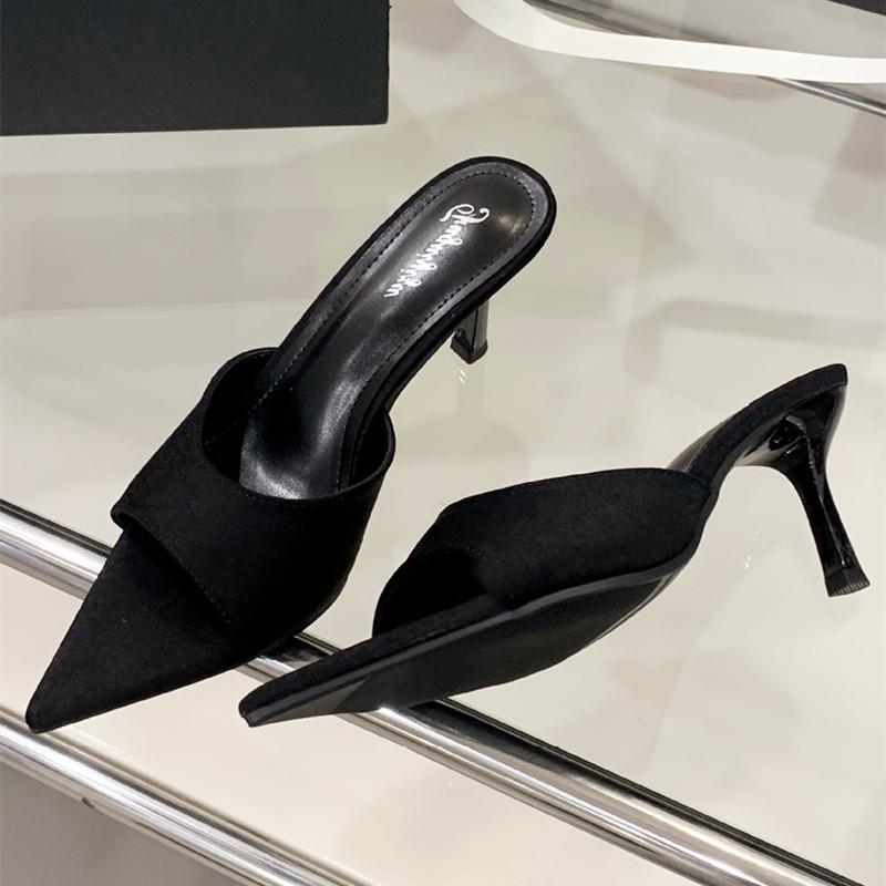 Fashion High Quality Pointed Toe Thin Heel Women Sandal Summer Fashion Open Toe Designer Shoes Elegant Concise Comfortable Slide Sandals
