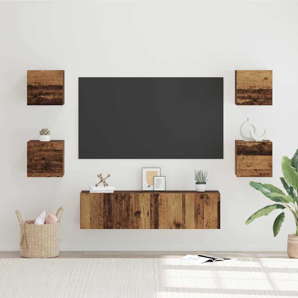 Wall Mounted TV Cabinet Set 6 pcs Reclaimed Wood Effect Wood Based Panel
